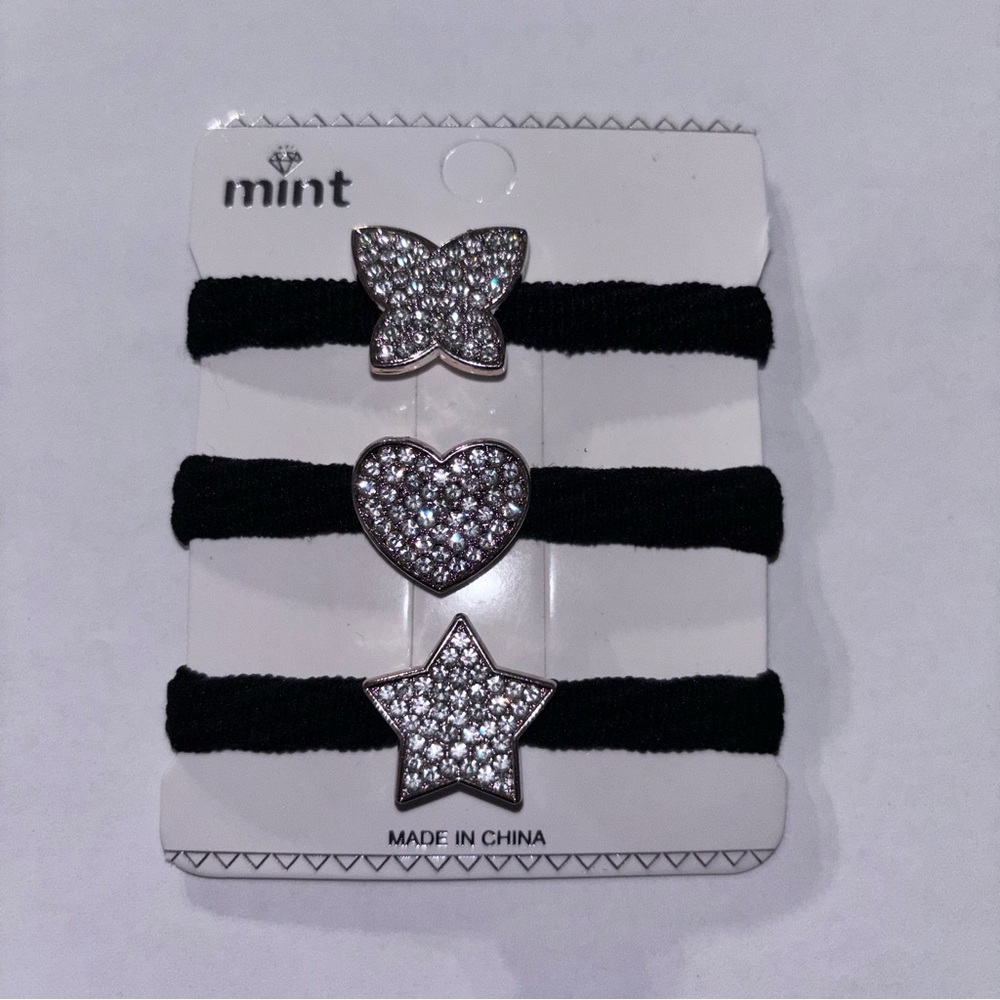 Mint Black Hair Ties with Silver Accents